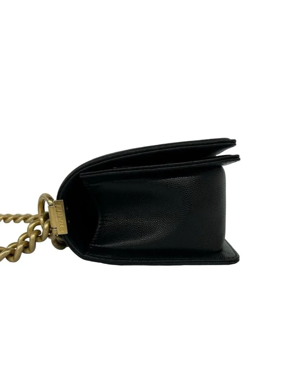 Chanel Boy CC Logo Caviar Leather Shoulder Bag Black